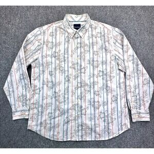 Tommy Bahama Button Down Mens XL White Floral Striped Silk Blend T316460